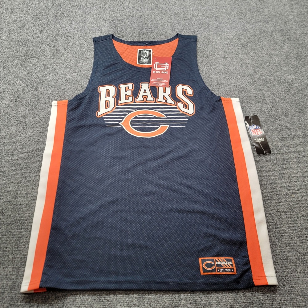 NFL Ultra Game Chicago Bears Mesh Tank Top Mens Medium Navy Blue Orange Jersey